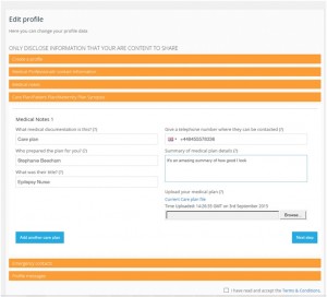 Care plans section